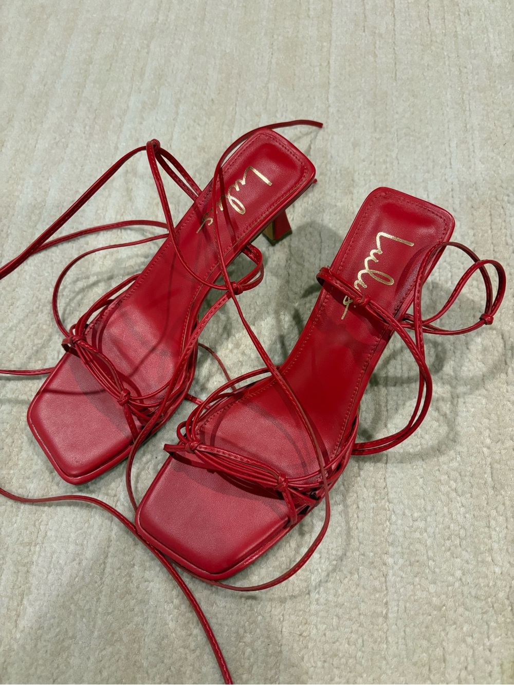 never worn Red Strappy Lace-Up Heeled Sandals - Picture 3 of 4
